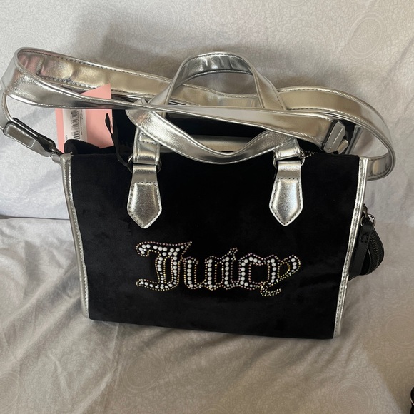 Juicy Couture Black Velvet and Silver Tote New With Tags - Picture 3 of 8